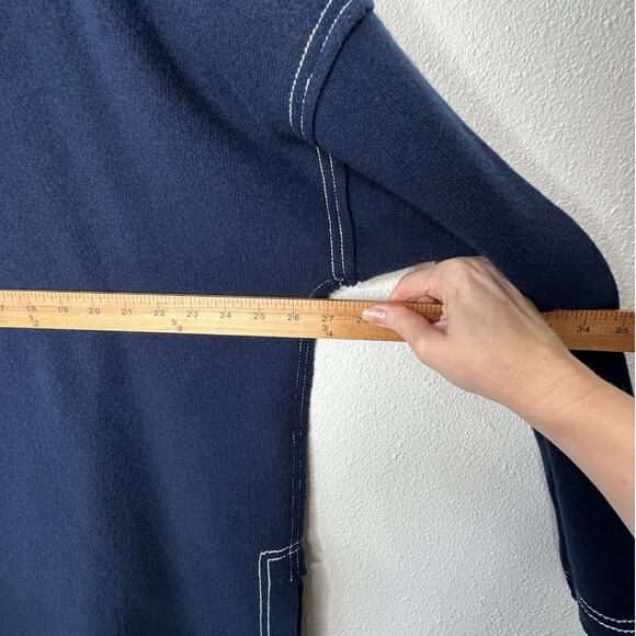 Elizabeth and James Navy with White Stitch Long Sleeve Hooded Sweater L - Picture 14 of 15